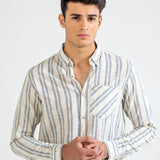 BUTTON DOWN TEXTURED STRIPE SHIRT