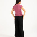 TEXTURED KNIT TOP WITH TIE DETAIL