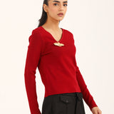 KNIT TOP WITH BROOCH DETAIL
