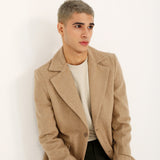 TEXTURED WOOL BLEND LONG COAT