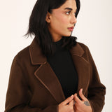 FAUX SUEDE COAT WITH SATIN TIPPING