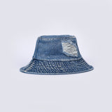 DISTRESSED DENIM BUCKET HAT
