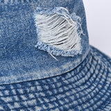 DISTRESSED DENIM BUCKET HAT