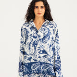 PRINTED SATIN BUTTON DOWN SHIRT