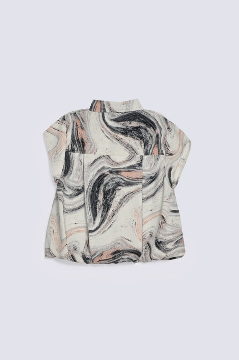 PRINTED TOP WITH BALLOON HEM