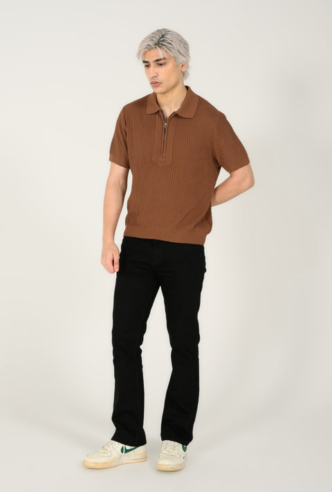 ZIP PLACKET KNITTED POLO