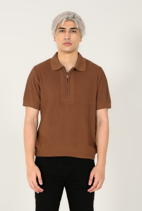 ZIP PLACKET KNITTED POLO