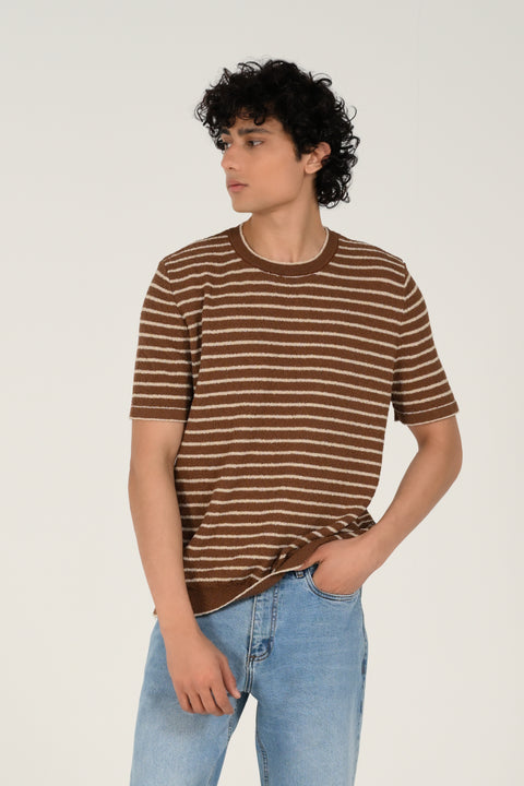 TEXTURED STRIPED KNITTED TEE