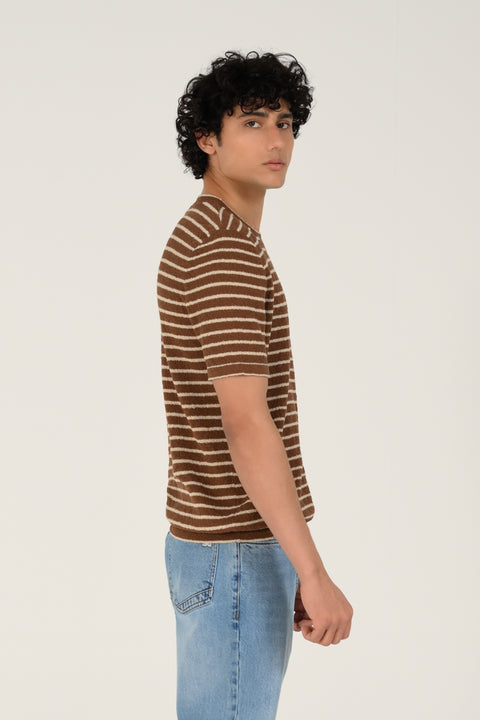 TEXTURED STRIPED KNITTED TEE