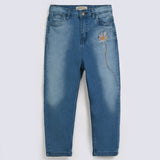 GIRLS EMBROIDERED MOM FIT DENIM