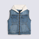 BOYS SLEEVELESS DENIM HOODED JACKET