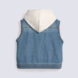 BOYS SLEEVELESS DENIM HOODED JACKET