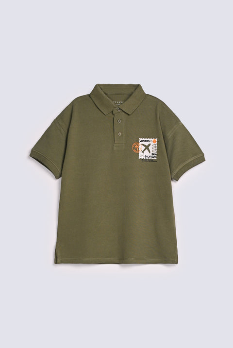 BOYS STAMP EMBELLISHED POLO