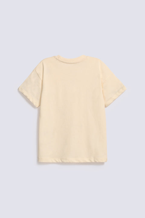 GIRLS DROP SHOULDER CHERRY EMBELLISHED T-SHIRT