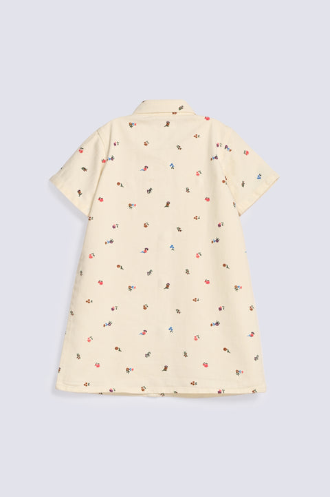 GIRLS PRINTED DENIM DRESS