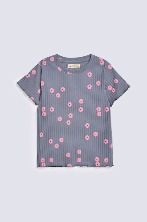GIRLS FLORAL PRINTED RIBBED T-SHIRT
