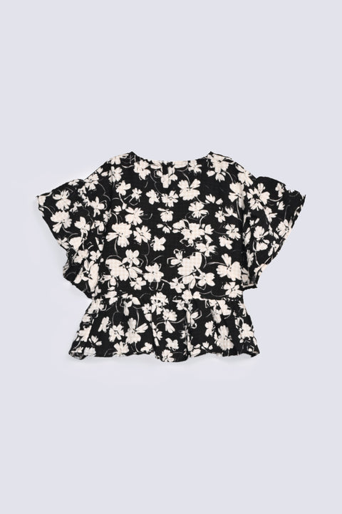 GIRLS FLORAL PRINTED TOP WITH FRILL