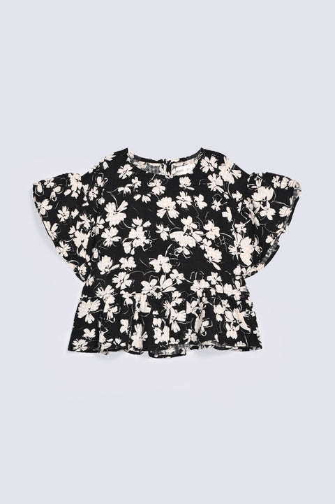 GIRLS FLORAL PRINTED TOP WITH FRILL