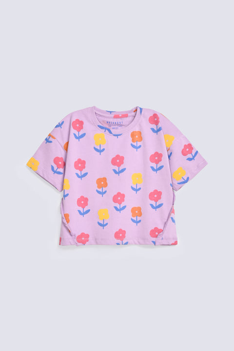 GIRLS BOXY FLORAL PRINTED T-SHIRT