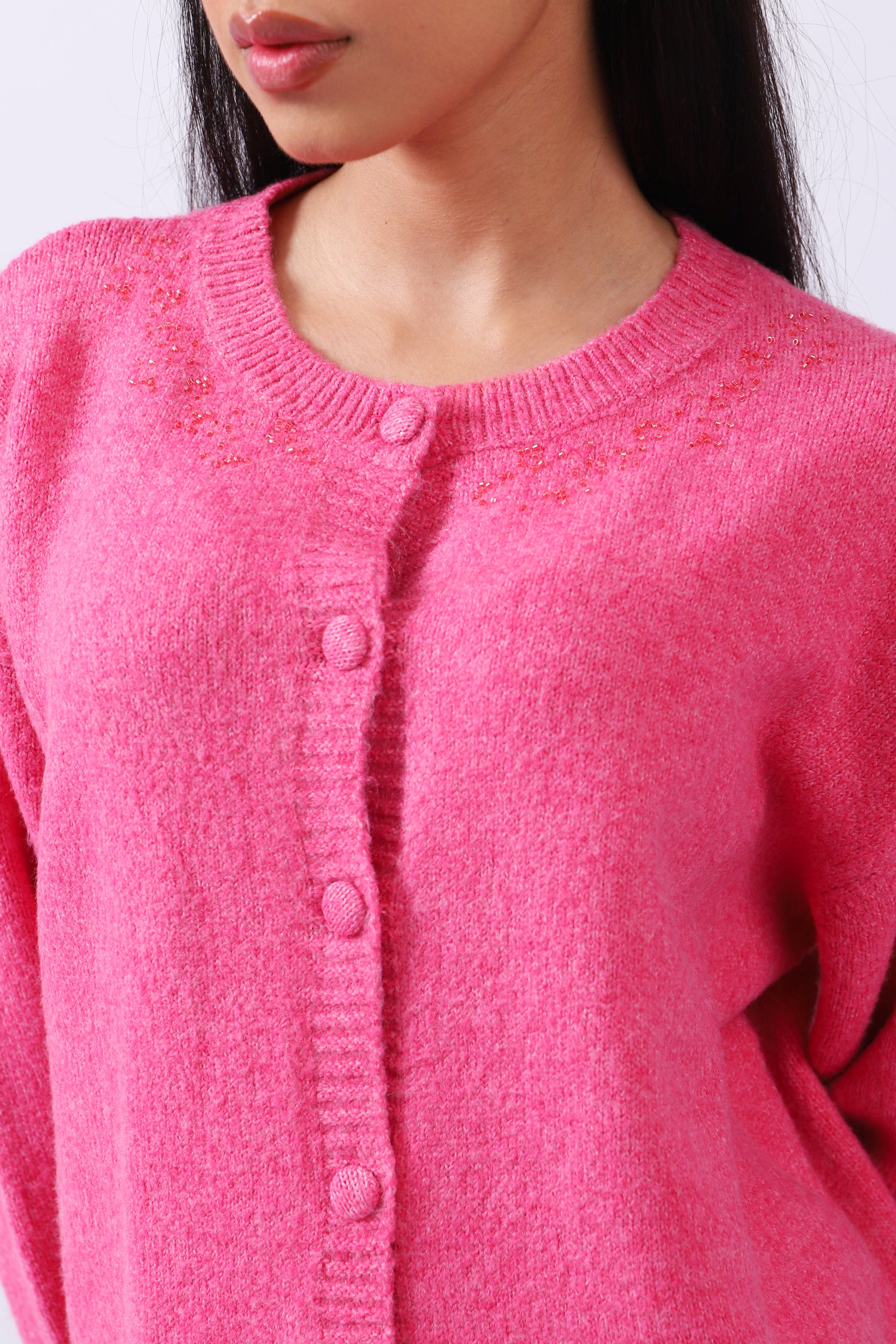 Pink button best sale down sweater