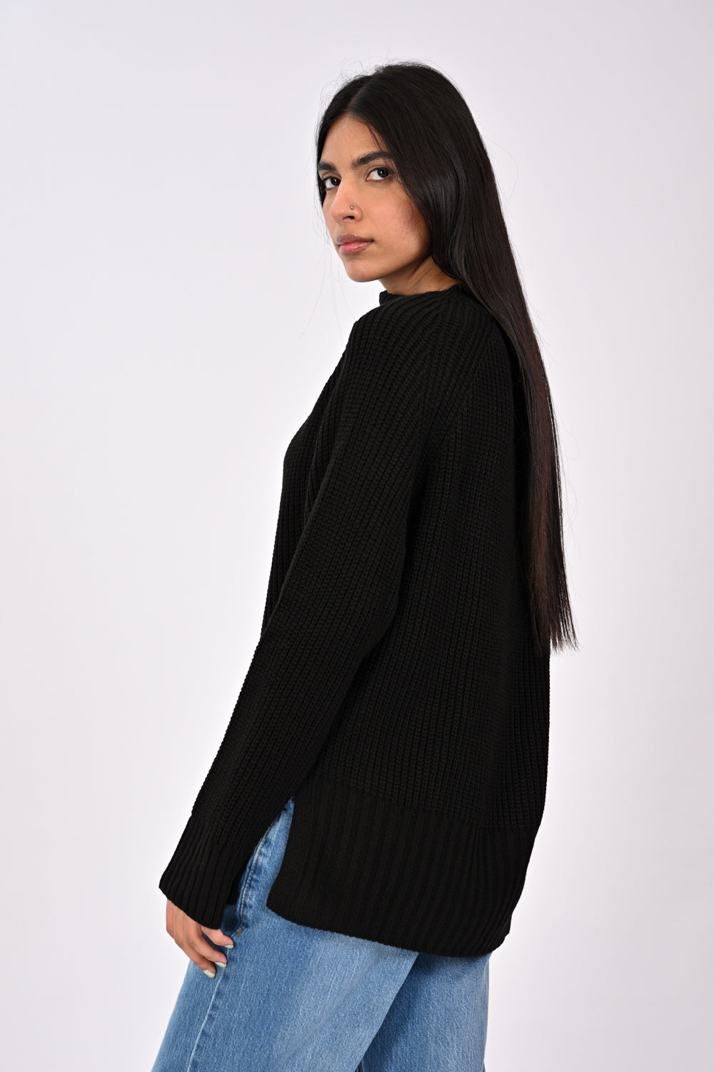 Asymmetrical high neck clearance sweatshirt