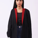 CONTRAST KNIT CARDIGAN WITH HOOD