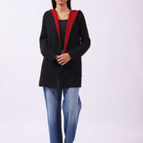 CONTRAST KNIT CARDIGAN WITH HOOD