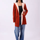 CONTRAST KNIT CARDIGAN WITH HOOD