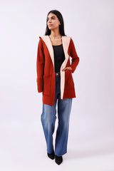 CONTRAST KNIT CARDIGAN WITH HOOD