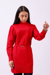 SWEATER DRESS WITH BUCKLE BELT