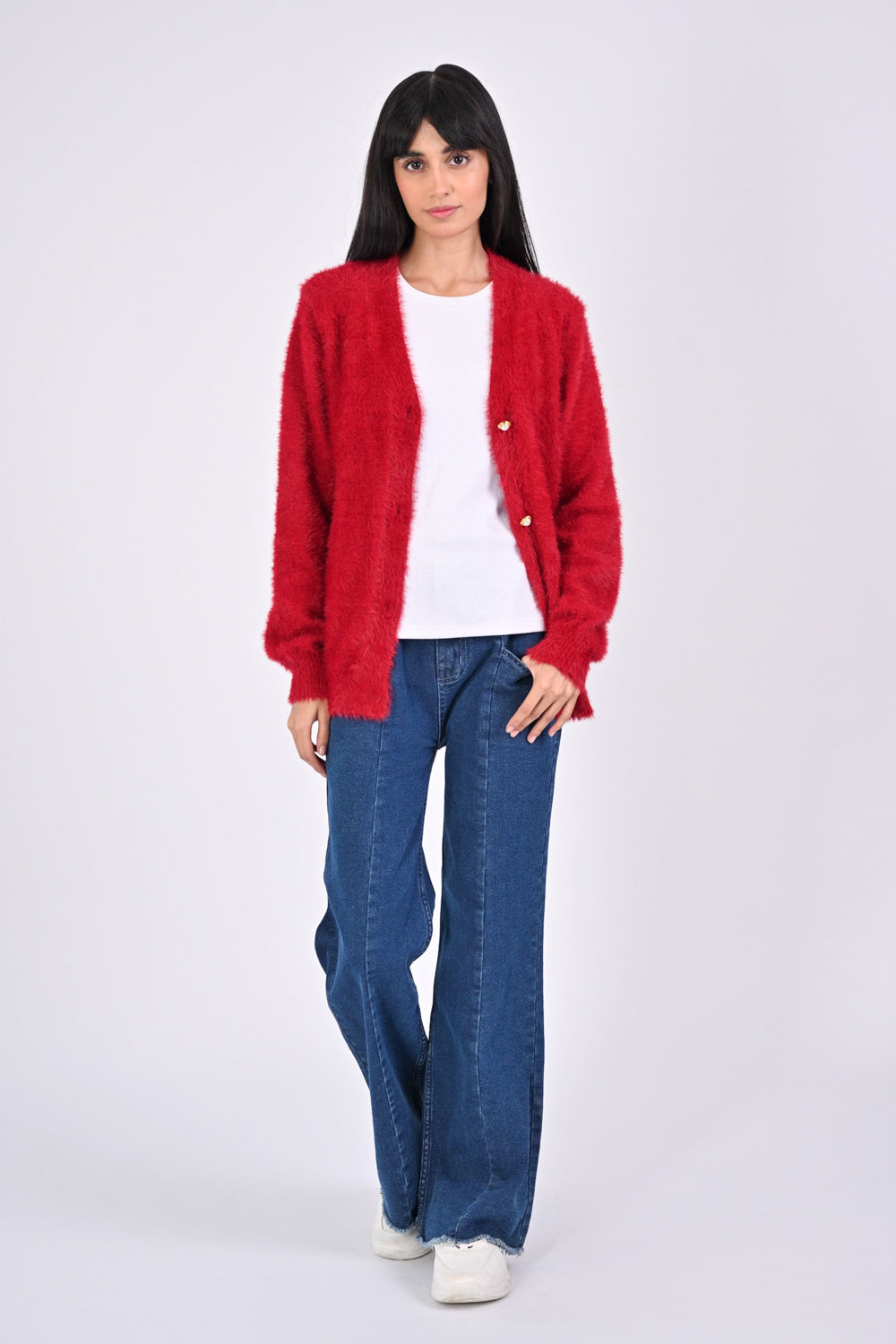 Red on sale fur cardigan