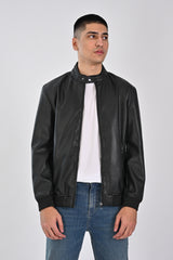 FAUX LEATHER BAND COLLAR JACKET