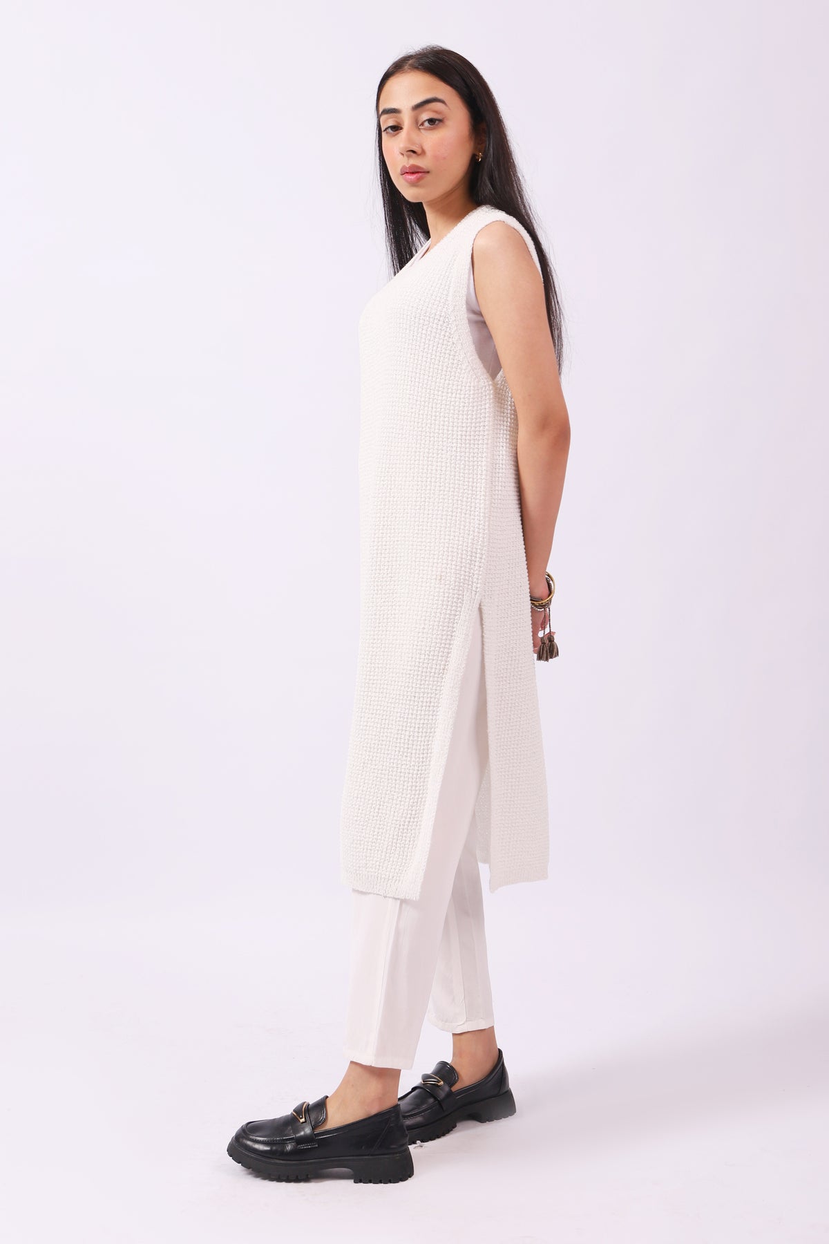 SLEEVELESS LUREX KNITTED SWEATER DRESS