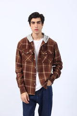 BAGGY FIT HOODED FLANNEL CHECK SHIRT