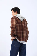 BAGGY FIT HOODED FLANNEL CHECK SHIRT