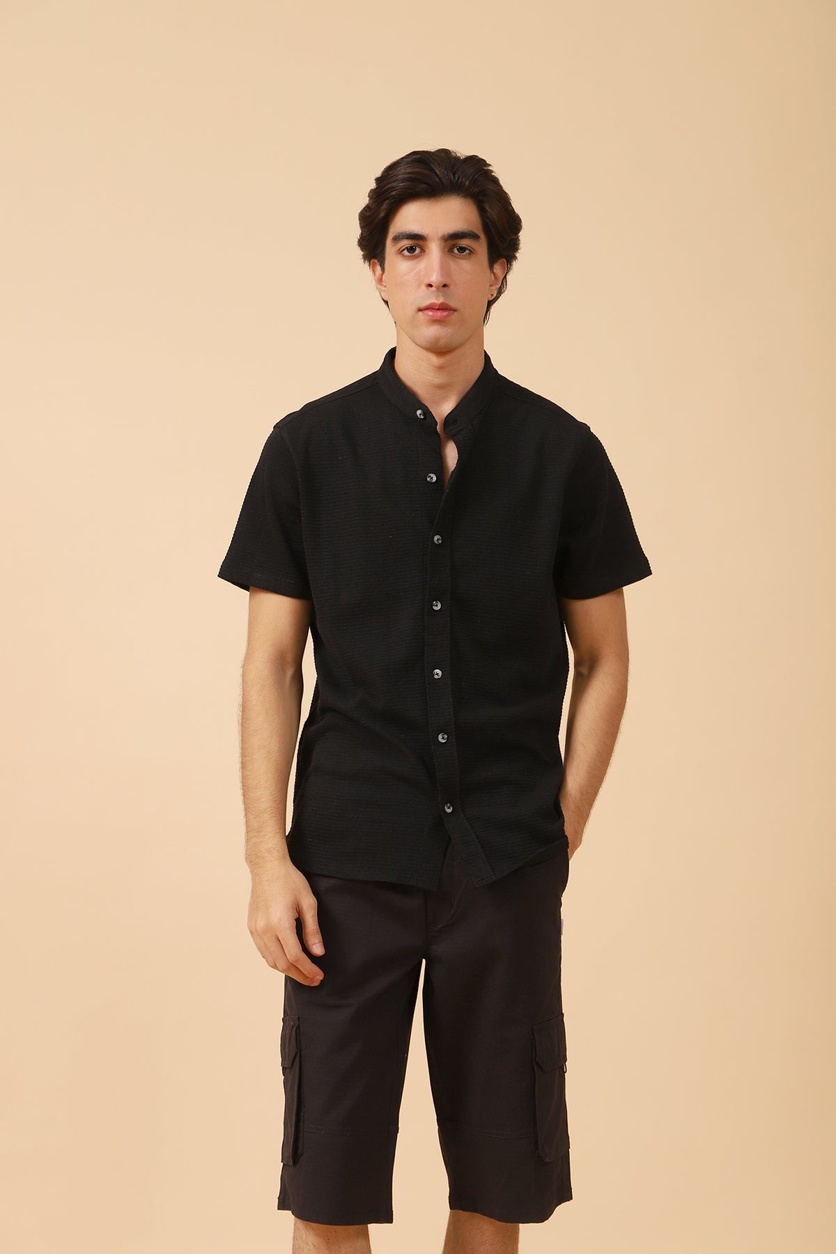 MANDARIN COLLAR BUTTON DOWN POLO