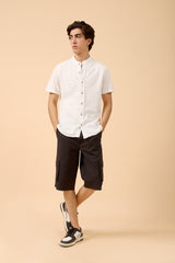 MANDARIN COLLAR BUTTON DOWN POLO