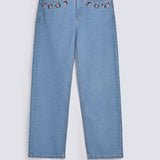 WIDE LEG EMBROIDERED DENIM