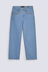 WIDE LEG EMBROIDERED DENIM