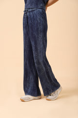 DENIM-WASHED WIDE LEG TROUSER