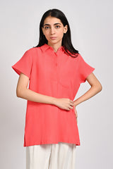 BUTTON DOWN TOP WITH CAP SLEEVES