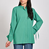 BUTTON DOWN SHIRT WITH DRAWCORD SLEEVE