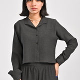 TEXTURED TOP WITH MANDARIN COLLAR