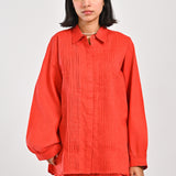 TEXTURED BUTTONDOWN SHIRT WITH PLEATS