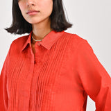 TEXTURED BUTTONDOWN SHIRT WITH PLEATS