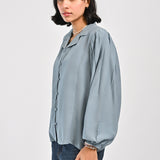 BUTTON DOWN TOP WITH BLOUSED SLEEVES