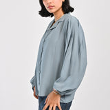 BUTTON DOWN TOP WITH BLOUSED SLEEVES