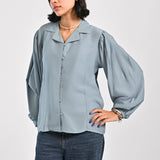 BUTTON DOWN TOP WITH BLOUSED SLEEVES