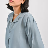 BUTTON DOWN TOP WITH BLOUSED SLEEVES