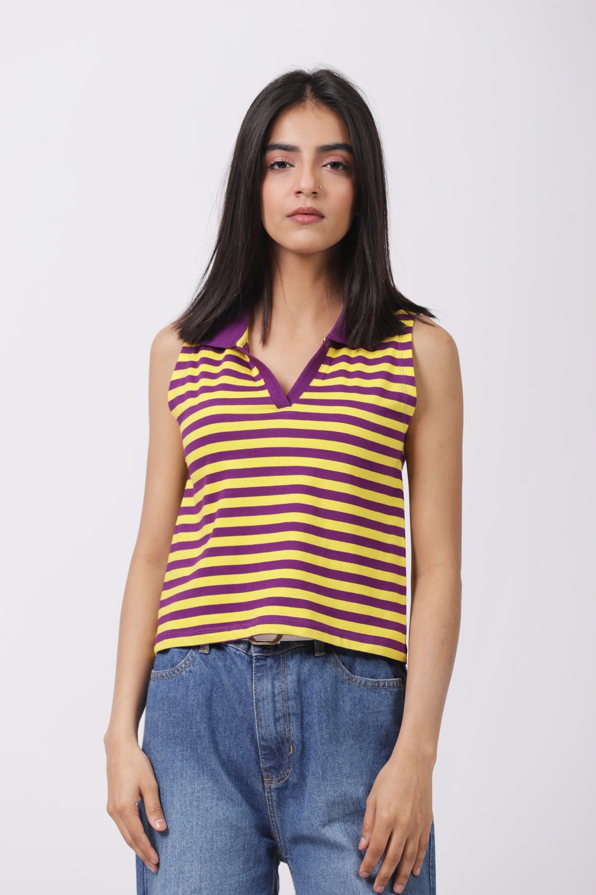 COLLARED CROPPED TANK TOP